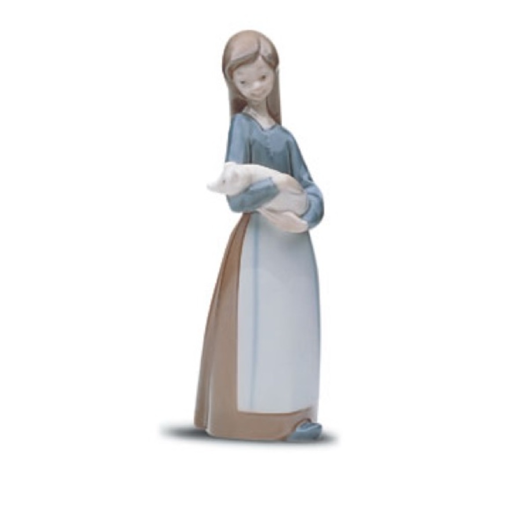 Llardro Girl with Piglet Blue and Brown Figurine Porcelain
